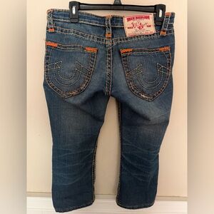 True Religion Women's Capri Jeans - Blue with Orange Stitching